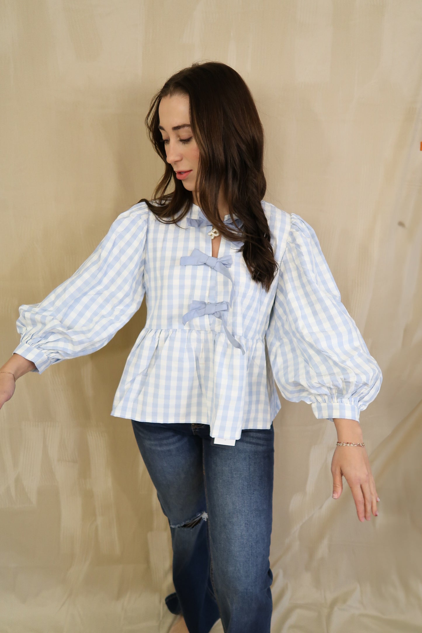 Gingham Peplum Top