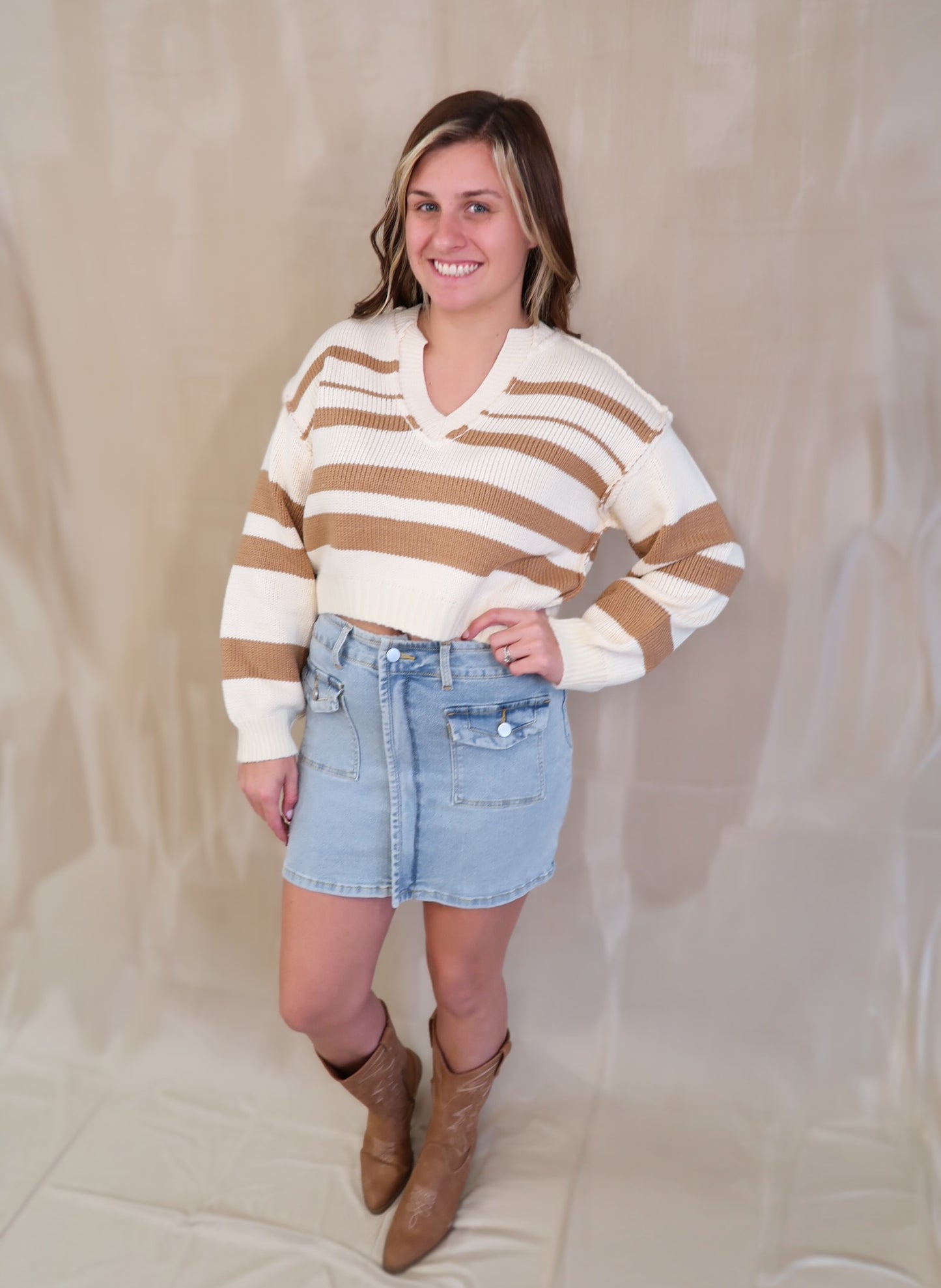 V Neck Stripe Sweater