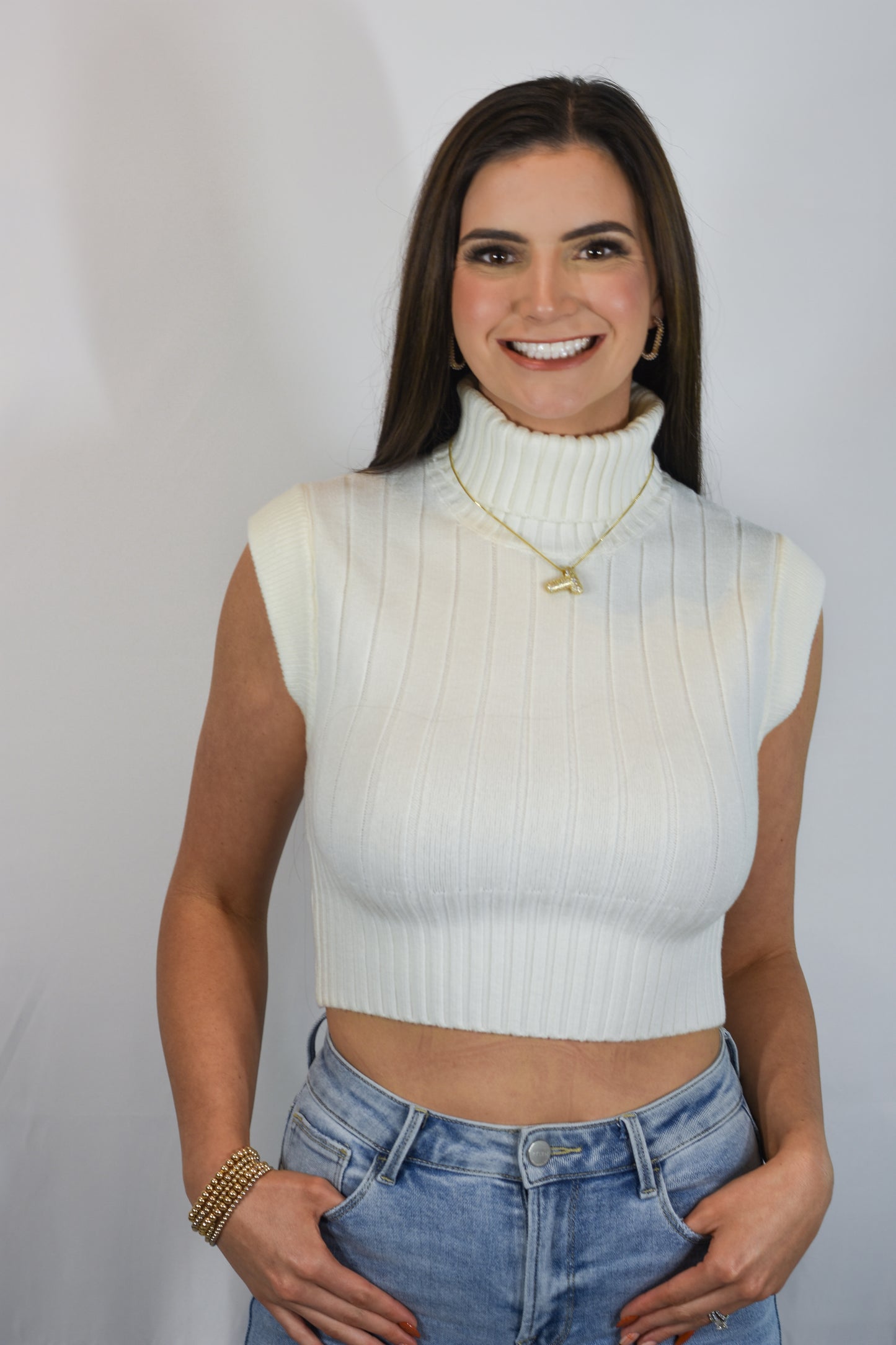RIBBED HIGH NECK CROP SWEATER TOP