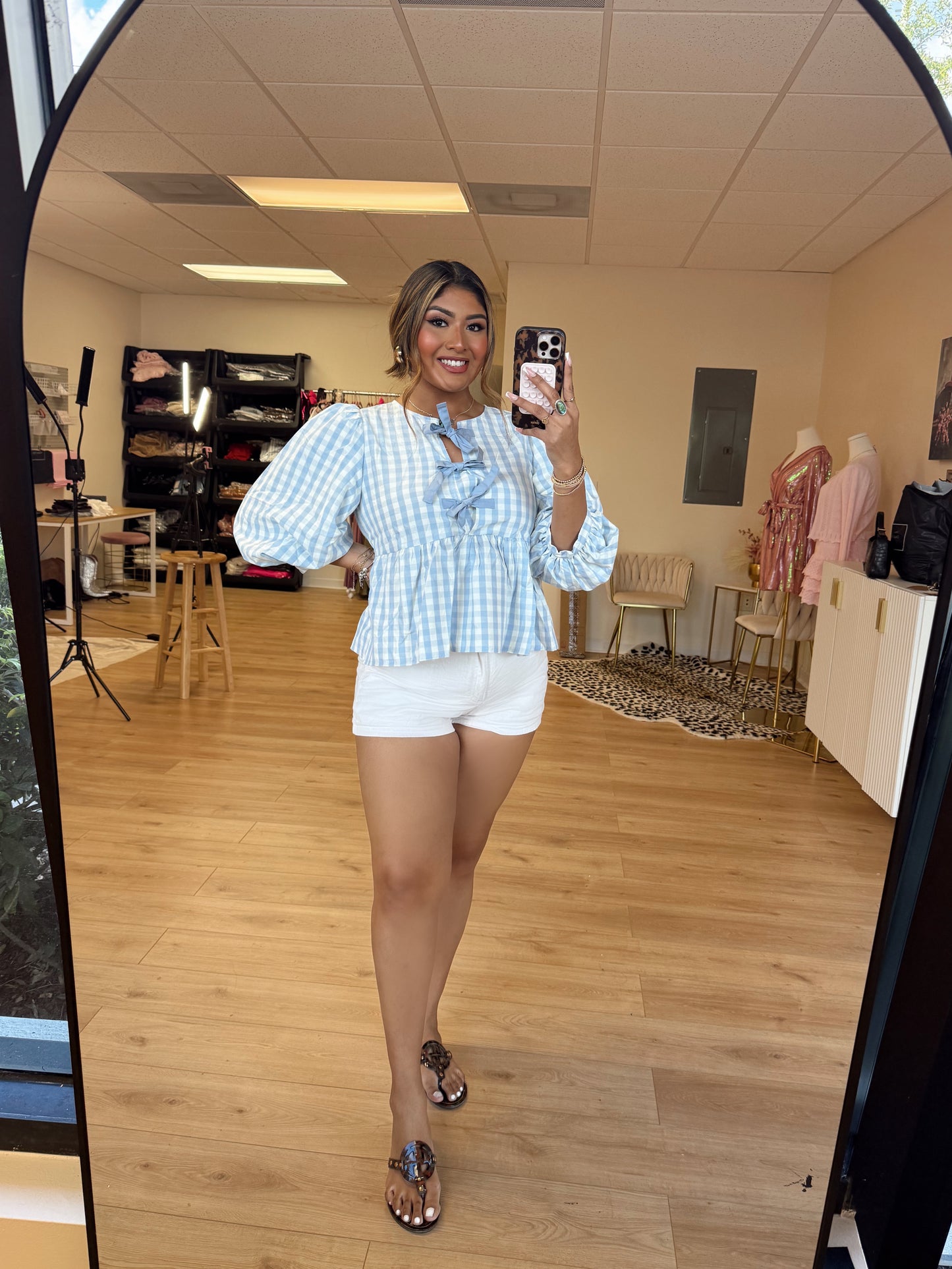 Gingham Peplum Top
