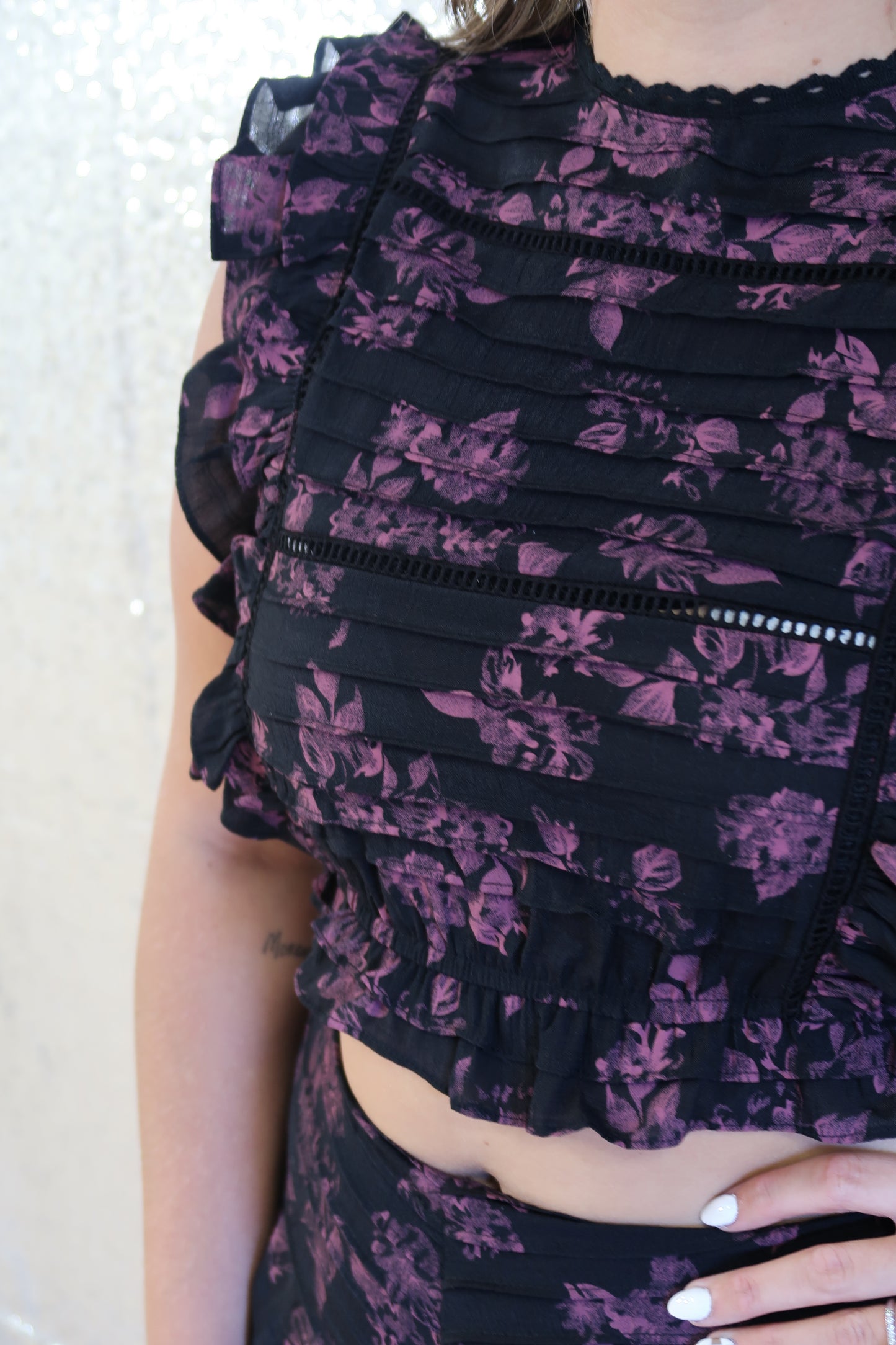 Ruffled Floral Ruched Top