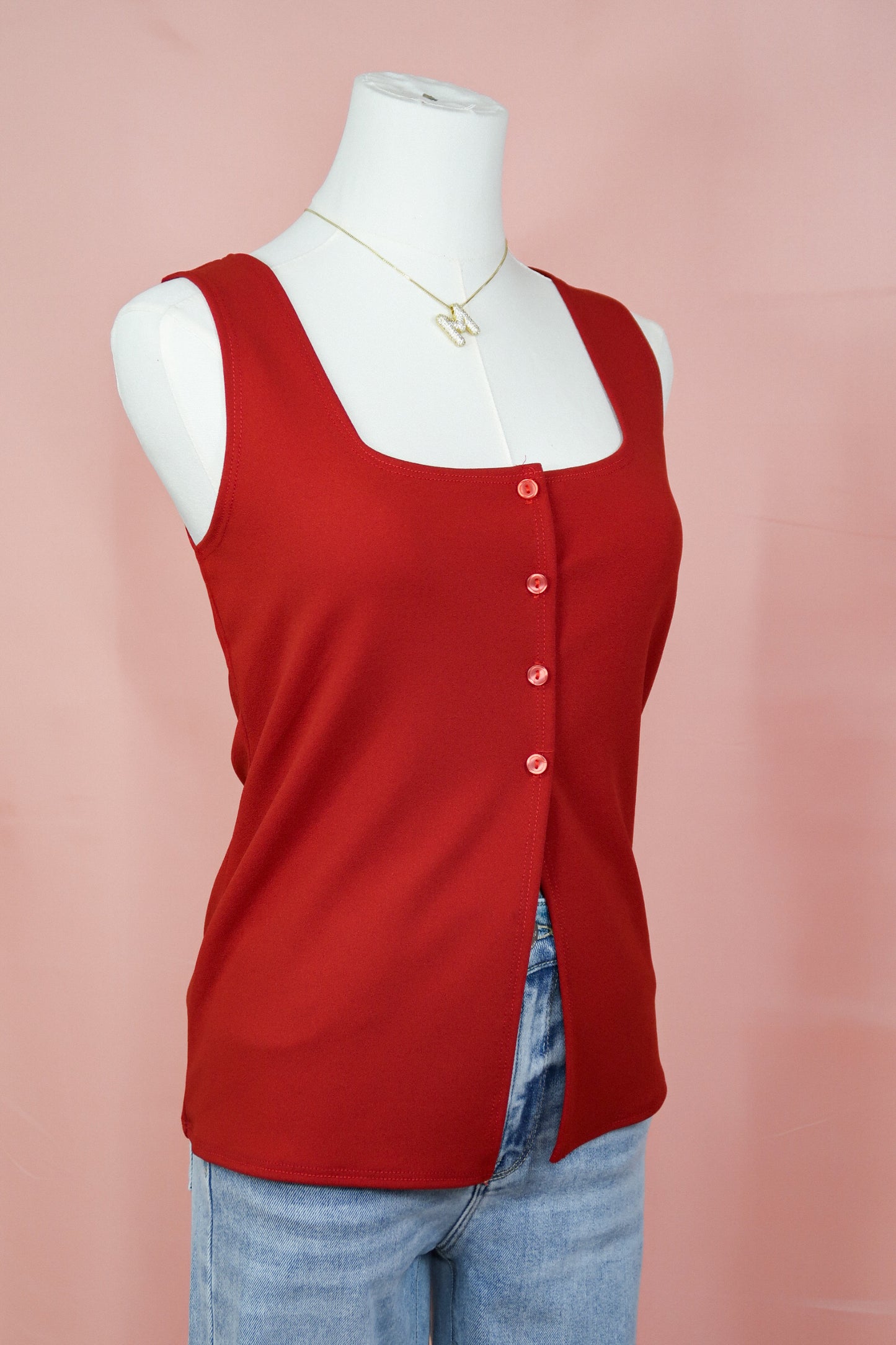 Stretch Button Down Sleeveless Top