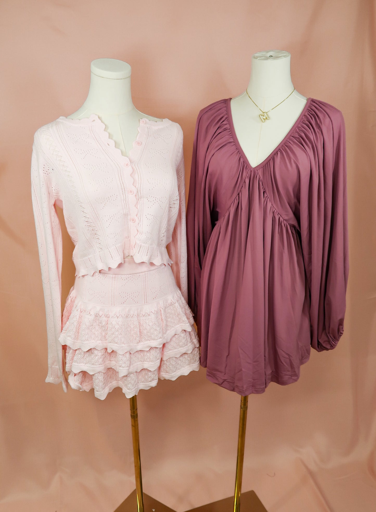 Bow Knit Cardigan and Skirt Set
