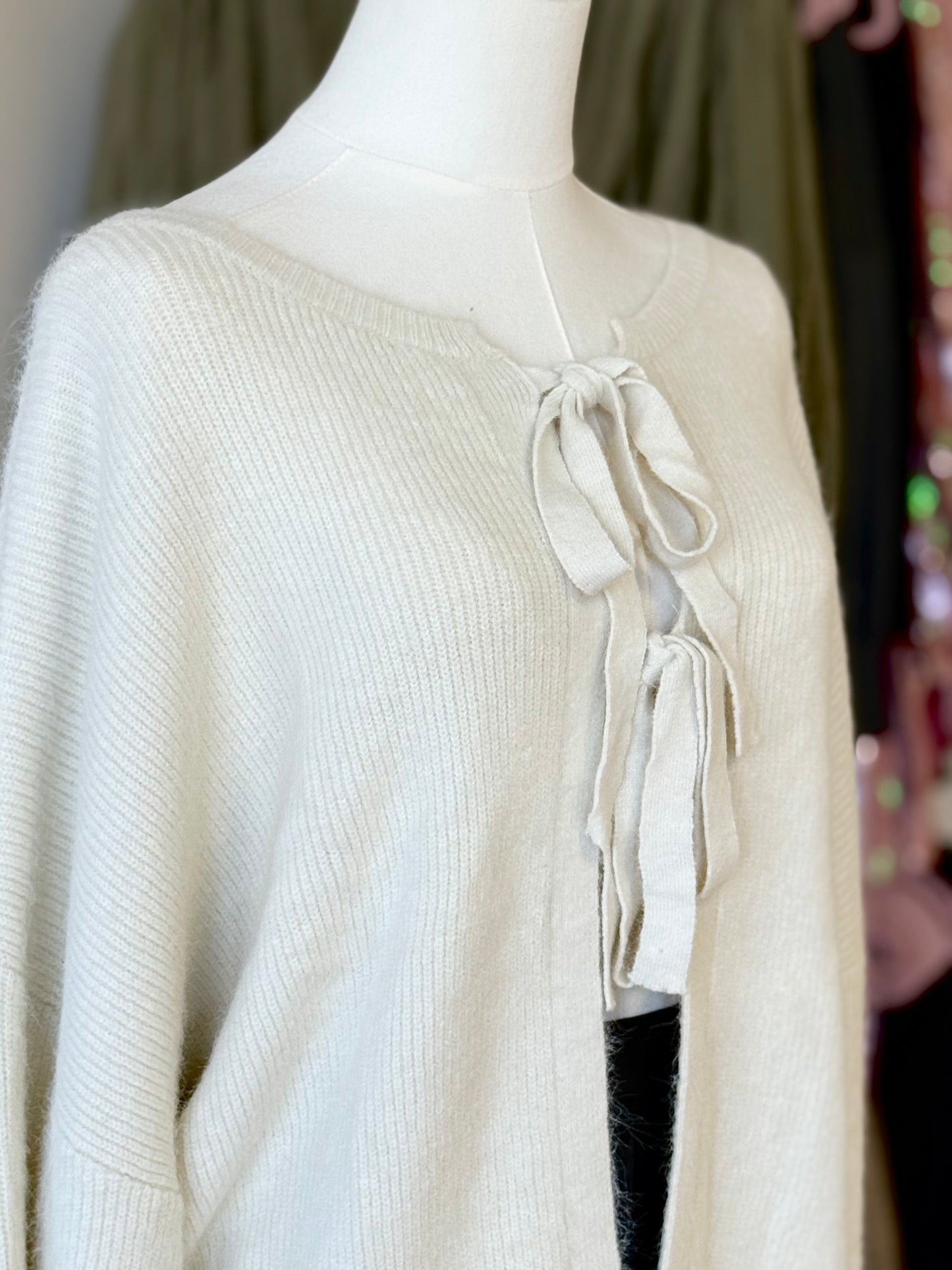 Plus Ribbon Tie Fuzzy Cardigan