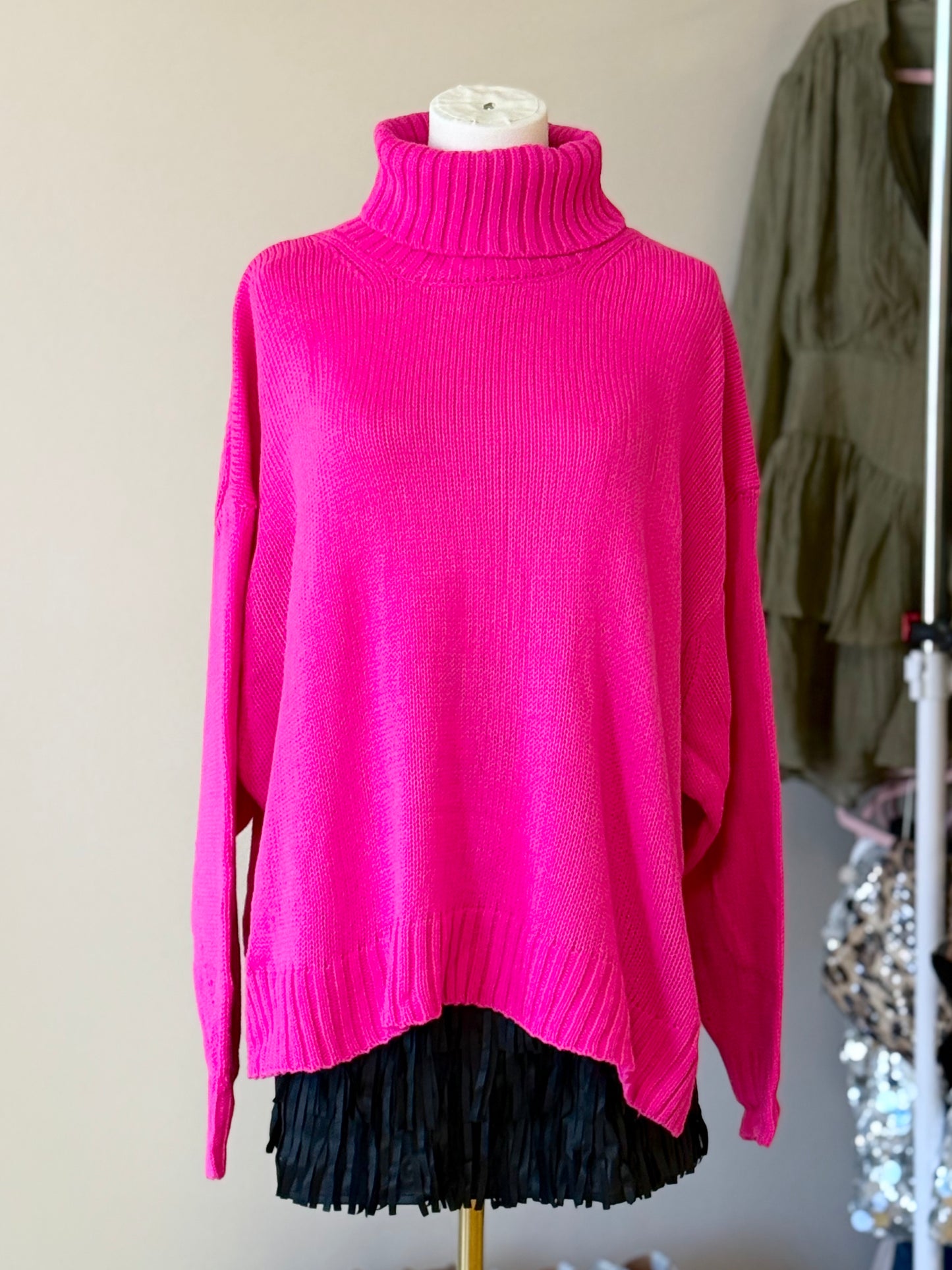 Plus High Neck Fuschia Sweater