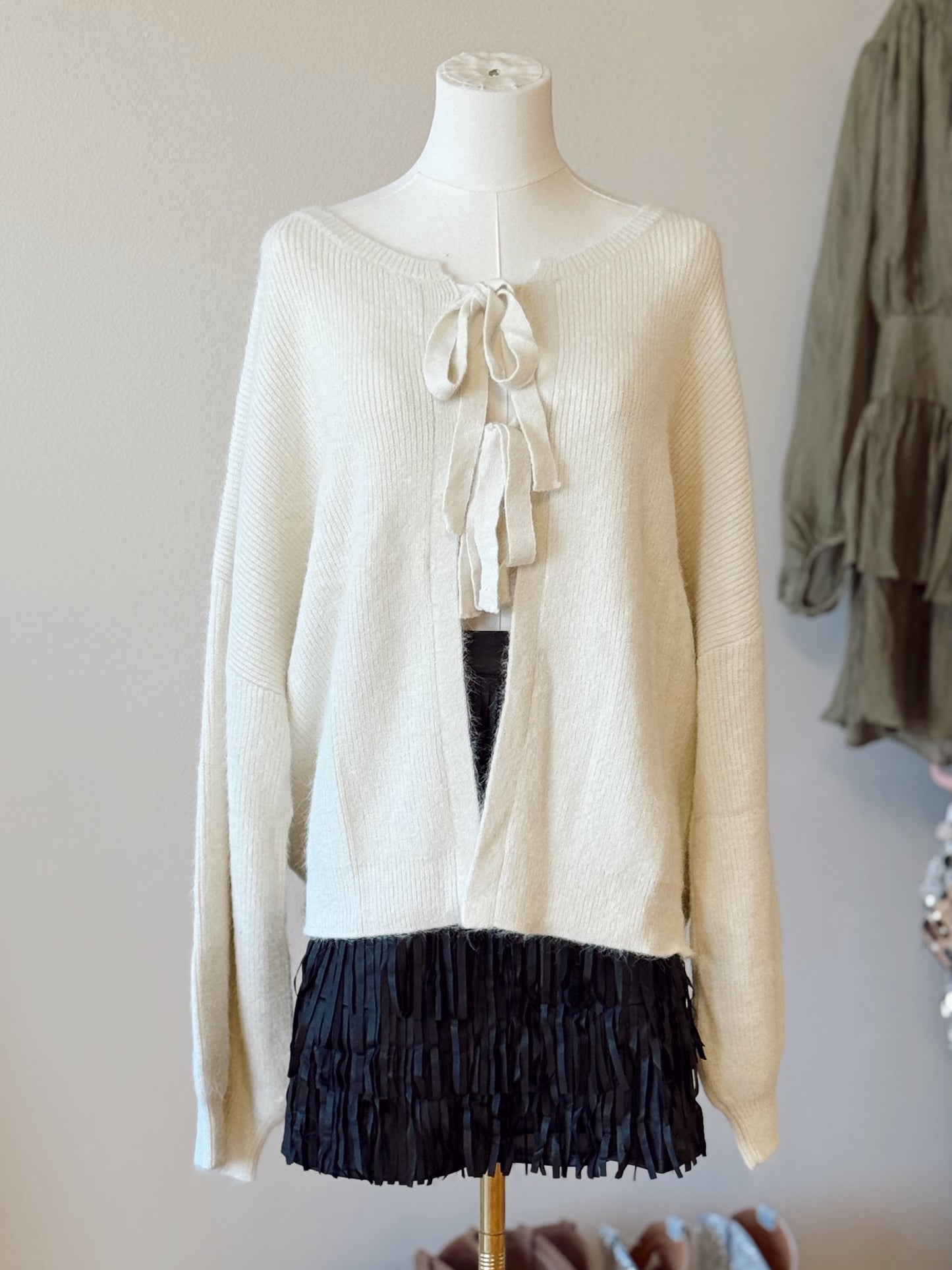 Plus Ribbon Tie Fuzzy Cardigan