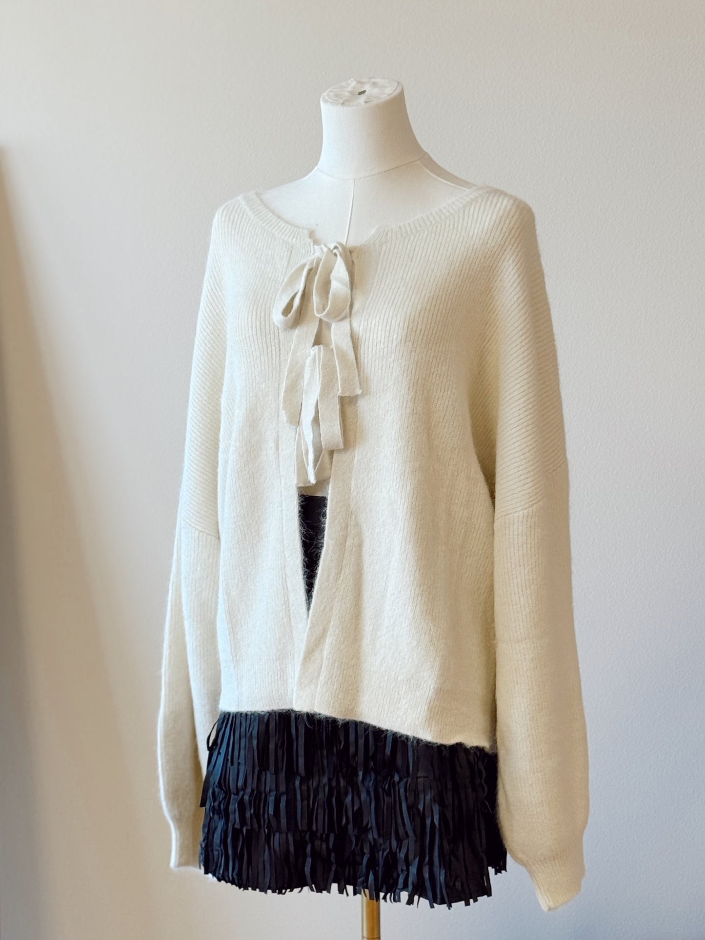 Plus Ribbon Tie Fuzzy Cardigan