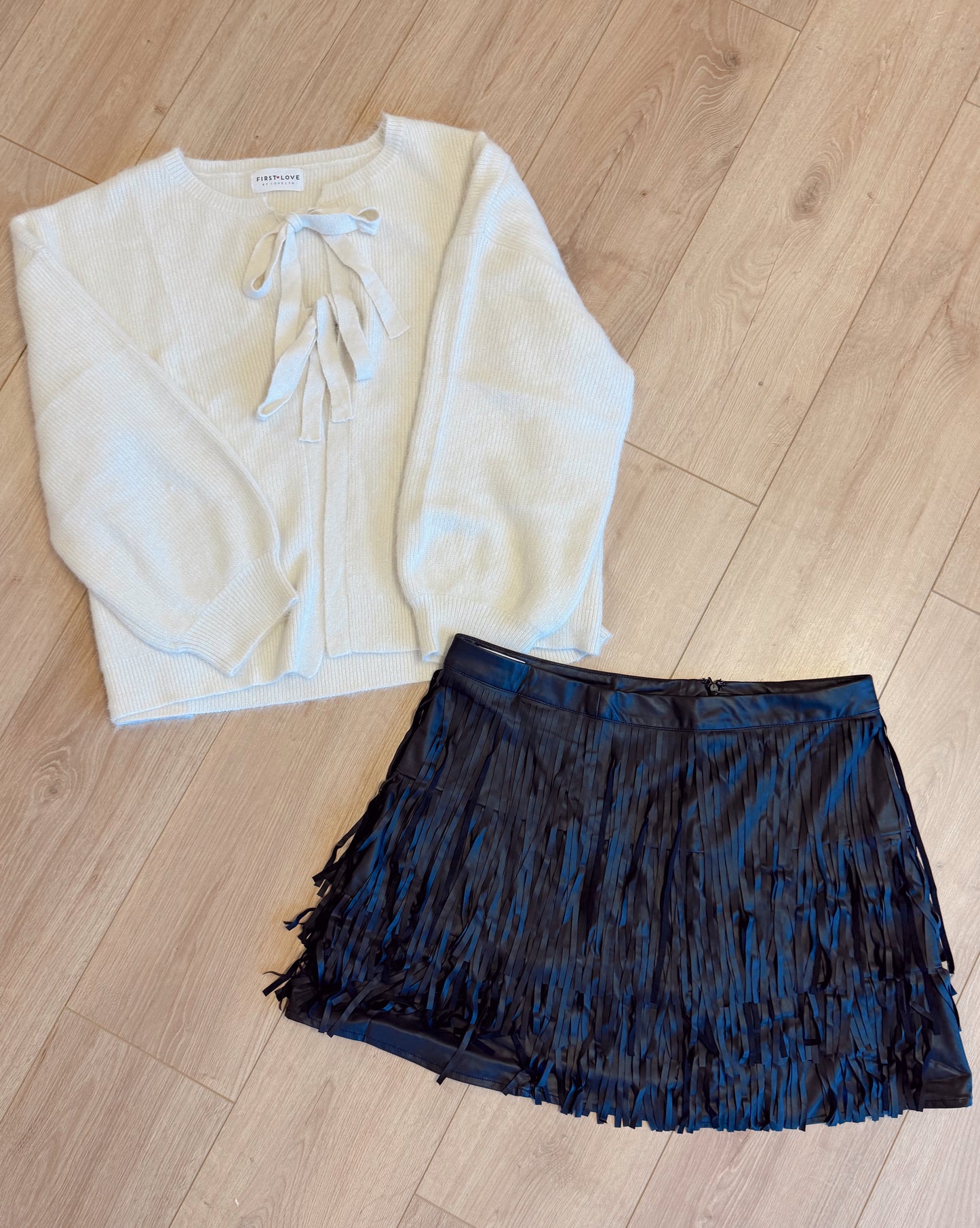 Plus Faux Leather Fringed Skirt